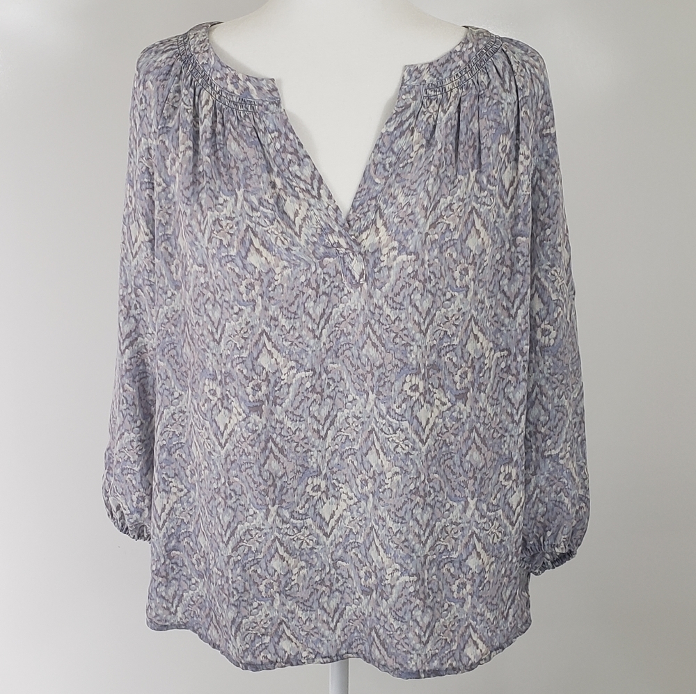 Max Studio Watercolor Floral Peasant Top